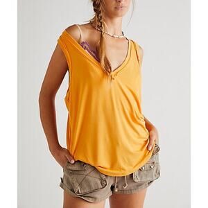 Free People We The Free Moon Dance Carrot Ginger Sleeveless V-Neck Tank Top NWT